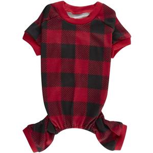 Red Plaid Christmas Clothes for Medium Large Dogs, Buffalo Red Black Plaid Dog Pajamas Onesie PJS, Back Length 19" Large (Large (27-46lbs) Back 20" Chest 22-26")