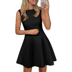 PRETTYGARDEN Cocktail Dresses for Women 2026 Summer Formal Boat Neck A Line Spring Elegant Graduation Party Mini Dress (Black, Medium)