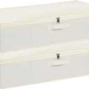 YheenLf Under Bed Storage Containers, Storage Bins With Lids, Clothes Organizers for Blanket, Pillows, Shoes, Beige, 2 Pack, 23.6 x 11.8 x 5.9 Inch