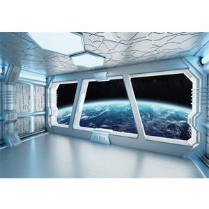 AOFOTO 10x7ft Spaceship Interior Backdrop Space Station Spacecraft Cabin Window View On Earth Background Futuristic Science Fiction Universe Outer Space Exploration Room Decors Photo Shoot Props