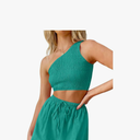 2 Piece Sets for Women Sexy Beach Outfits Summer Outdoor One Shoulder Crop Tank Tops Athletic Skirt Fashion Suits Size S