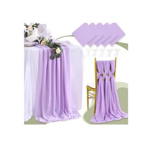 5 Pieces 10Ft Wedding Table Runner Light Purple Chiffon Table Runners Sheer Wedding Arch Overlay Fabric for Birthday Bridal Party Decorations