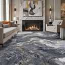 Abstract 8x10 Area Rugs: Modern Washable Rug for Living Room Bedroom Dining Room Indoor - Thin Low Pile Non-Slip Large Carpet - Black Gold