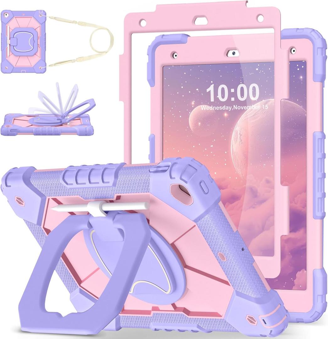 WESOROL Case for iPad 9th Generation 10.2 Inch Tablet Case Military Grade Shockproof Cover for iPad 9th/8th/7th Gen Cases with Rotating Stand Screen Protector Pencil Holder,Purple Rose