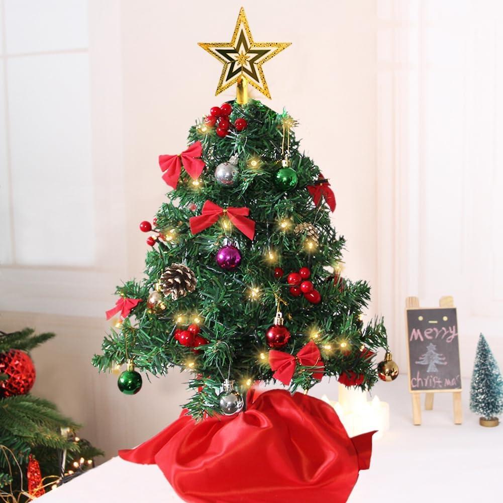 Juegoal 24 Inch Mini Christmas Tree Set, Table Top Artificial Christmas Trees with 50 LED Lights, Ornaments and Red Berries, Best DIY Christmas Decorations (Green)