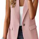 Mina Self 2025 Women's Summer Sleeveless Vest Tops Lightweight Fully-Lined Fashion Casual Work Office Blazers with Pockets L