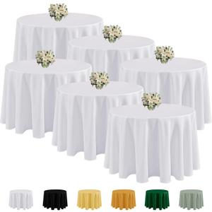 Fitable 6 Pack White Round Tablecloths - 120 Inches Round - Wrinkle and Stain Resistant Fabric Table Clothes, Washable Polyester Table Covers for Wedding, Party, Banquet, Formal Events (120 inch Round, 6 Pack)