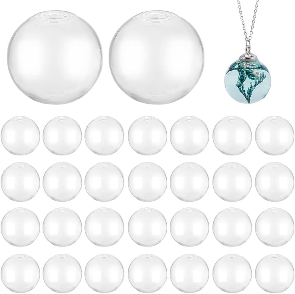 PH PandaHall 30pcs Mini Glass Globes, 1inch Small Glass Ball Bottles Orbs Balls Wish Charms Spheres UV Planet Crystal Craft Ball for UV Resin Dice Pendant Charms Earring Making