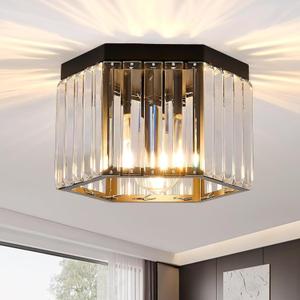 SGLfarmty Black Crystal Ceiling Light Fixture, 10.2" UL Listed Modern Flush Mount Ceiling Lamp for Hallway Entryway Foyer Kitchen Bedroom Stairwell Laundry Room (1-Light)