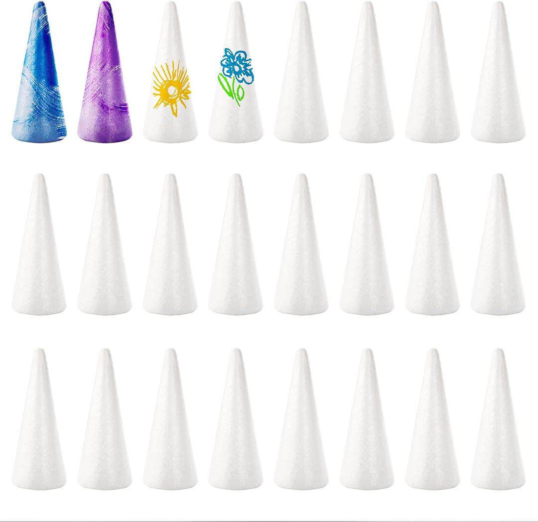 Lyellfe 24 Pieces Foam Tree Cones, Foam Cone for Crafts, 2.8 x 7 Inch White Polystyrene Christmas Tree Model Craft Supplies for DIY Home, Table Centerpiece