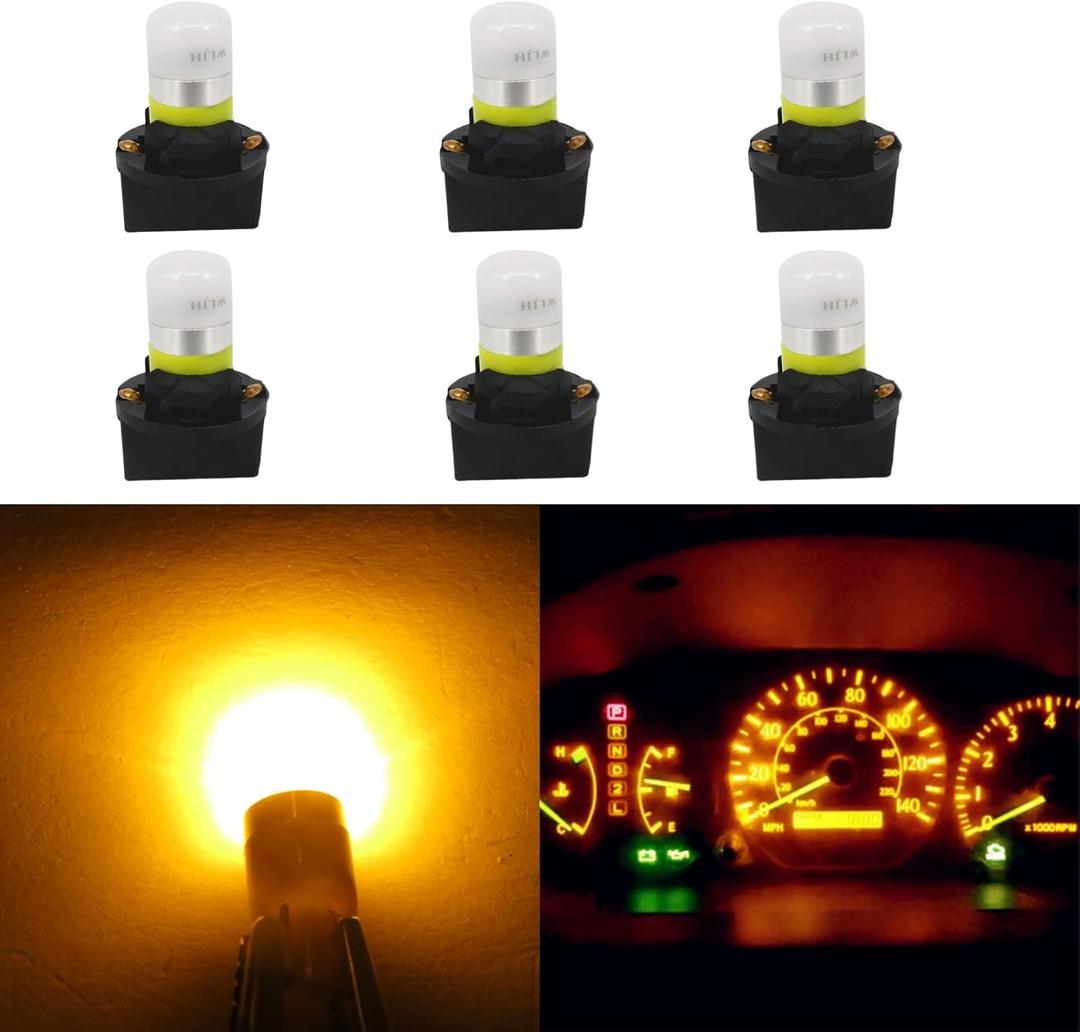 WLJH Yellow T10 Led 194 2825 168 W5W Bulb Interior Dashboard Dash Lights Instrument Panel Cluster Indicator Lamp Twist Socket PC195 PC194 PC168, Pack of 6