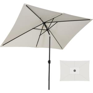 Grand patio 6.5 x 10 Ft Rectangular Patio Umbrella, Outdoor Market Umbrella with Push Button Tilt and Crank, Rectangle Table Umbrella with 6 Steel Ribs for Pool Garden Backyard Deck, Cream-White