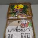 Interchangeable Welcome Sign for Front Door with 4 Seasonal Wreaths and 14 Changeable Icons, Farmhouse Front Porch Décor, Front Door Decoration, Seasonal Rustic Wooden Wall Sign home décor (7wood)