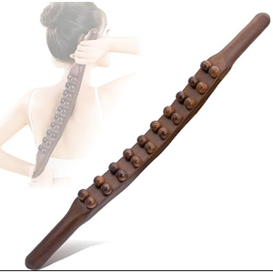 Goodtar Guasha Wood Stick Tools Wooden Therapy Scraping Lymphatic Drainage Massager, Double Row 20 Beads Point Treatment Gua Sha Tools for Back Leg,1 pcs Pack of 2
