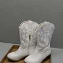 Cowboy Boots for Girls Pointed Toe Kids Cowgirl Boots Mid Calf Western Youth Cowgirl Boots Horse Riding Party for Toddler Little Big Kids 12  (White Rhinestone)