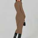 ANRABESS Women Long Sleeve Sweater Dress Crewneck Bodycon Stretch Slim Fit Ribbed Knit Midi Dresses 2025 Fall Trendy Outfits Brown Medium (Brown, M)