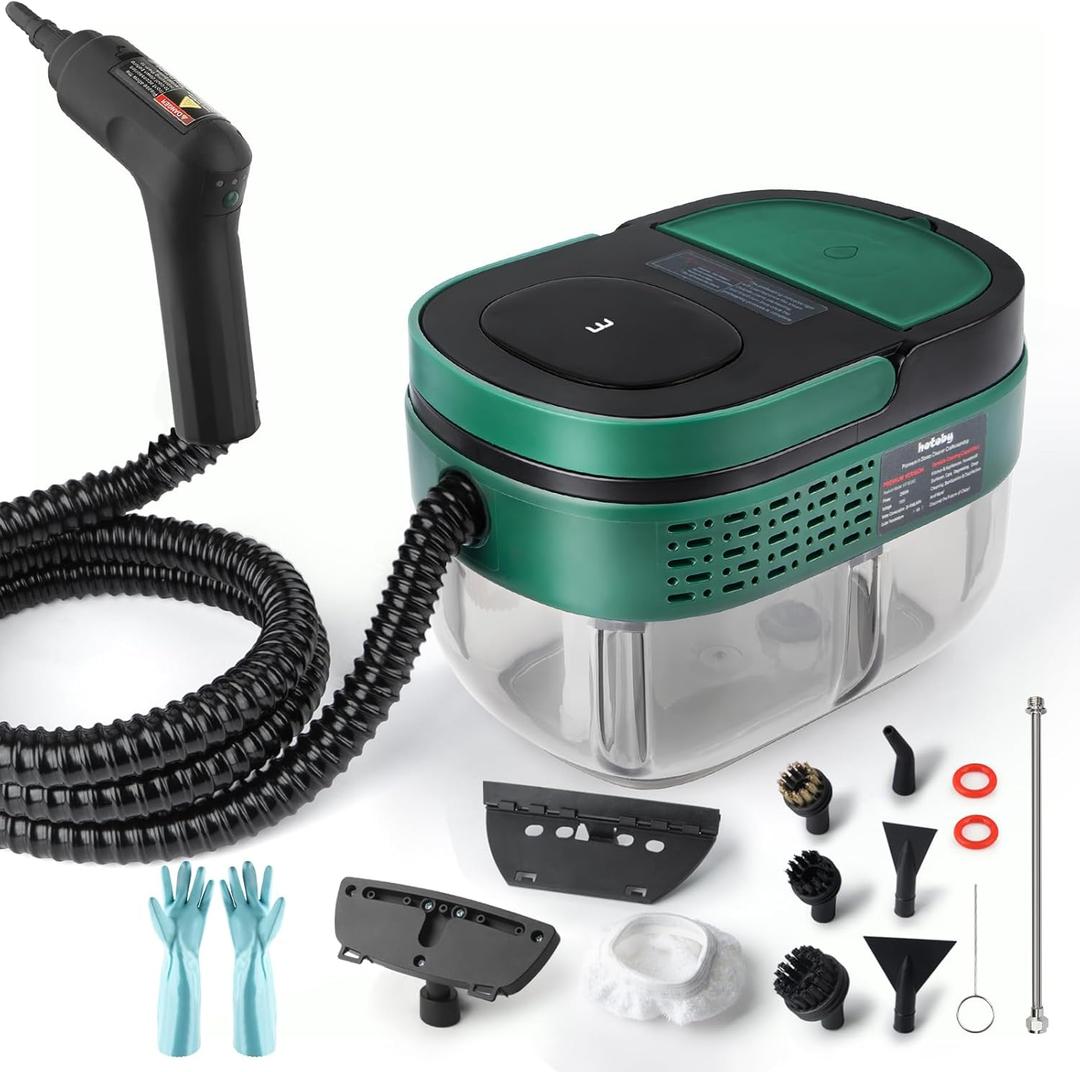 Handheld Steam Cleaner with Handle Control, 1.6L Large Water Tank, 3-Level Adjustable, Thickened Hose, Portable Steam Cleaner, High Temperature Pressurized Steamer for Home, Kitchen, Car (Dark Green)