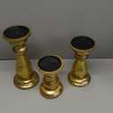 Deco 79 Mango Wood Decorative Candle Holder Turned Style Pillar Candle Stand, Set of 3 Candlestick Holder 10", 8", 6"H, Gold (3 PIECES SMALL SIZE)