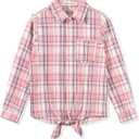 Noomelfish Girls Long Sleeve Button Down Shirt Tie Front Blouse Tops (5-14 Years) (9-10 Years, Pink Plaid)
