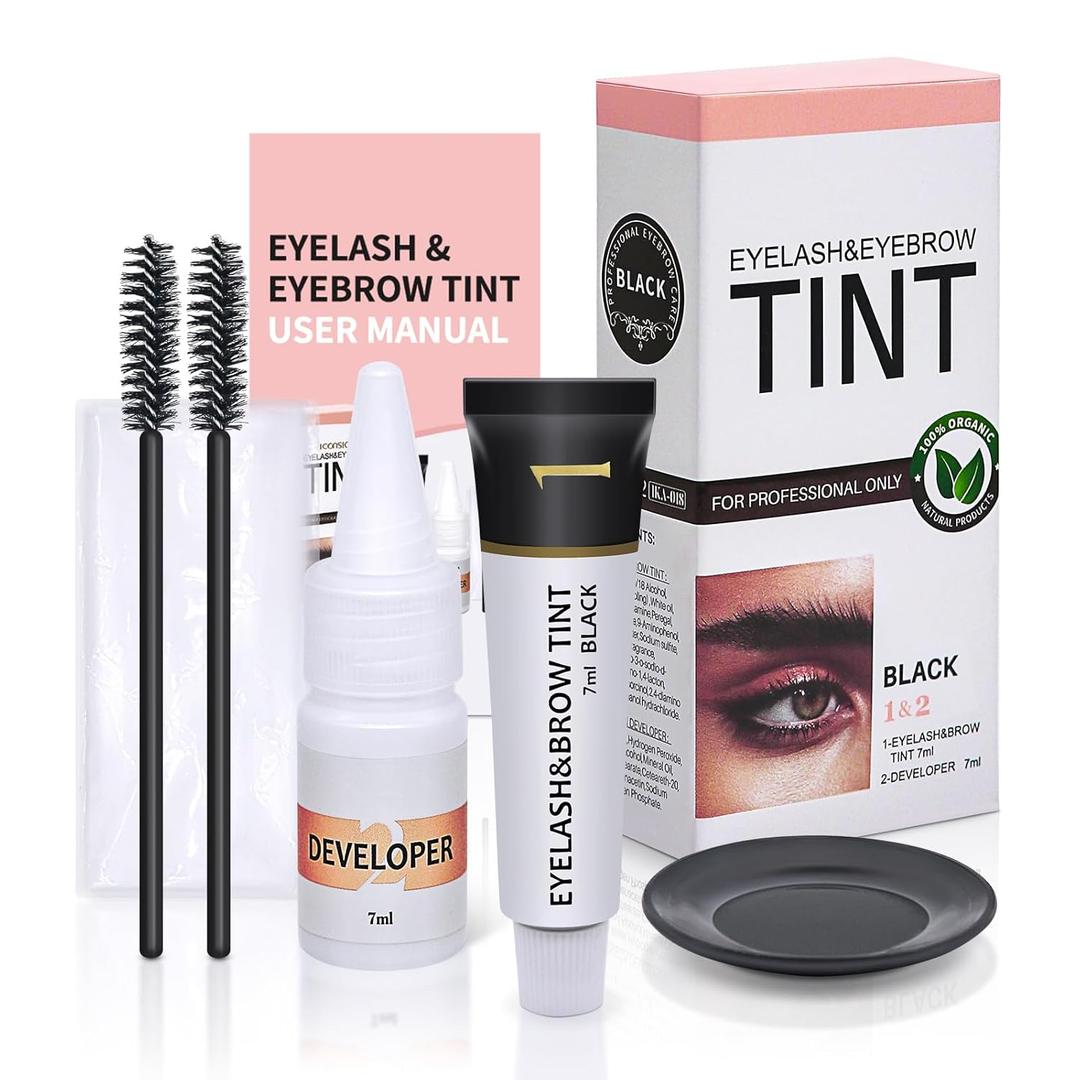 Eyelash & Eyebrow Color Kit, Black Lash & Brow Color Kit, Eyebrow Coloring Set with Natural Bushy Results, Easy Use & Salon at Home, 7ml, Black