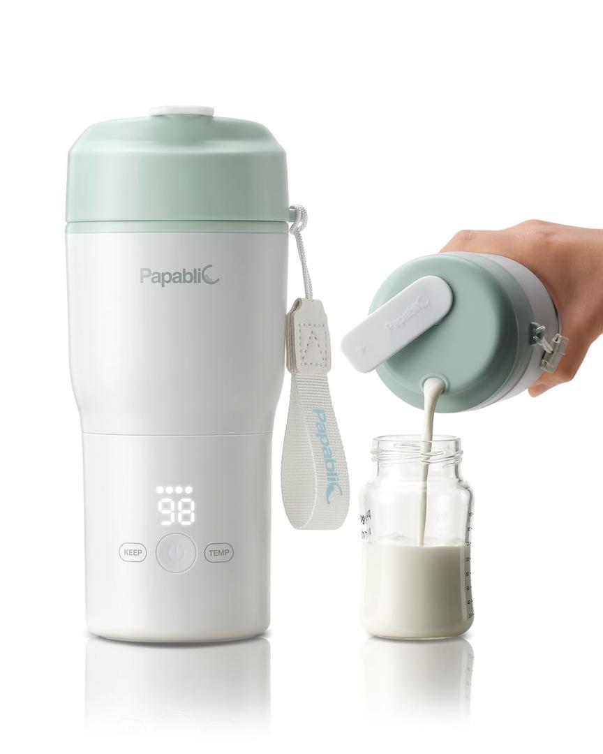 Papablic Portable Bottle Warmer, 85W Fast Baby Bottle Warmer for Travel & Home, Heats Breastmilk & Formula & Water, 4 Temperature Settings, Wide Mouth, Fits Car Cup Holder, RechaSeasalt Blue