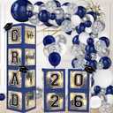 DAZONGE Navy Blue Graduation Decorations 2026 - Set of 4 Grad Balloon Boxes with 139pcs Balloon Arch Garland Kit & 4 Lighted Strings - So Proud of You 2026 Graduation Decorations