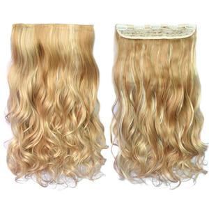 REECHO 20" 1-Pack 3/4 Full Head Curly Wave Clips in on Synthetic Hair Extensions HE008 Hairpieces for Women 5 Clips 4.5 Oz per Piece - Medium Blonde With Highlights
