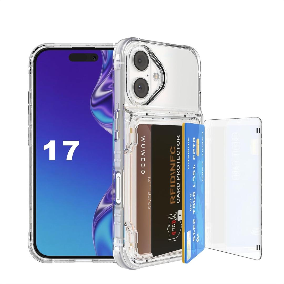 for iPhone 17 Clear Wallet Case with RFID Blocking Card, Up to 5 Cards, Hybrid Protective Case with Card Holder, TPU + PC, Anti-Yellowing, 6.3" 2025