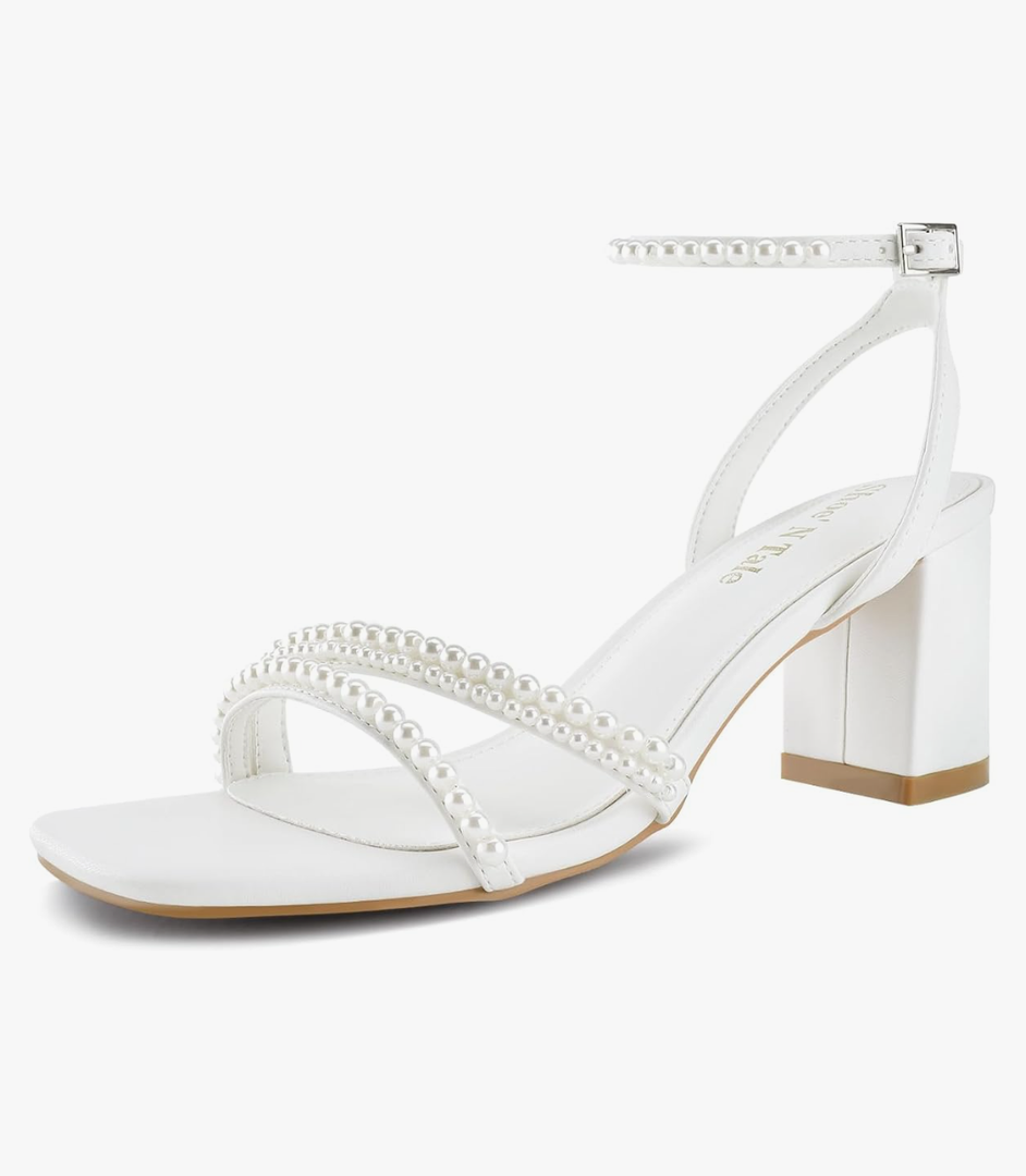 Shoe'N Tale Strappy Heels for Women Square Toe Chunky Block Heels Ankle Buckle Heeled Sandals 9