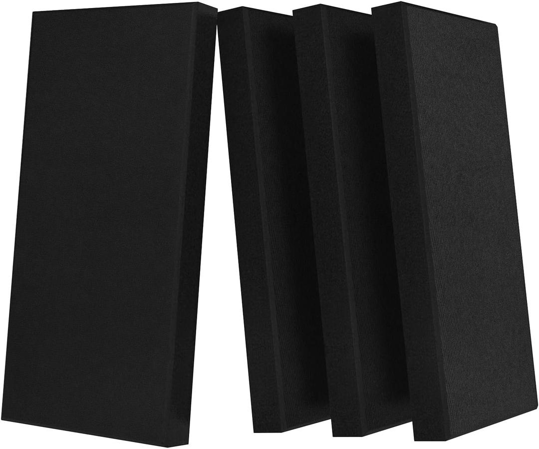 UMIACOUSTICS 4 PCS Acoustic Panels with Hanging Bracket, 2 Thick Fiberglass Sound Proof Panels Removable for Studios, Office, Home Theater Ceiling or Wall- Black (23.6" x 11.8"-4pcs)