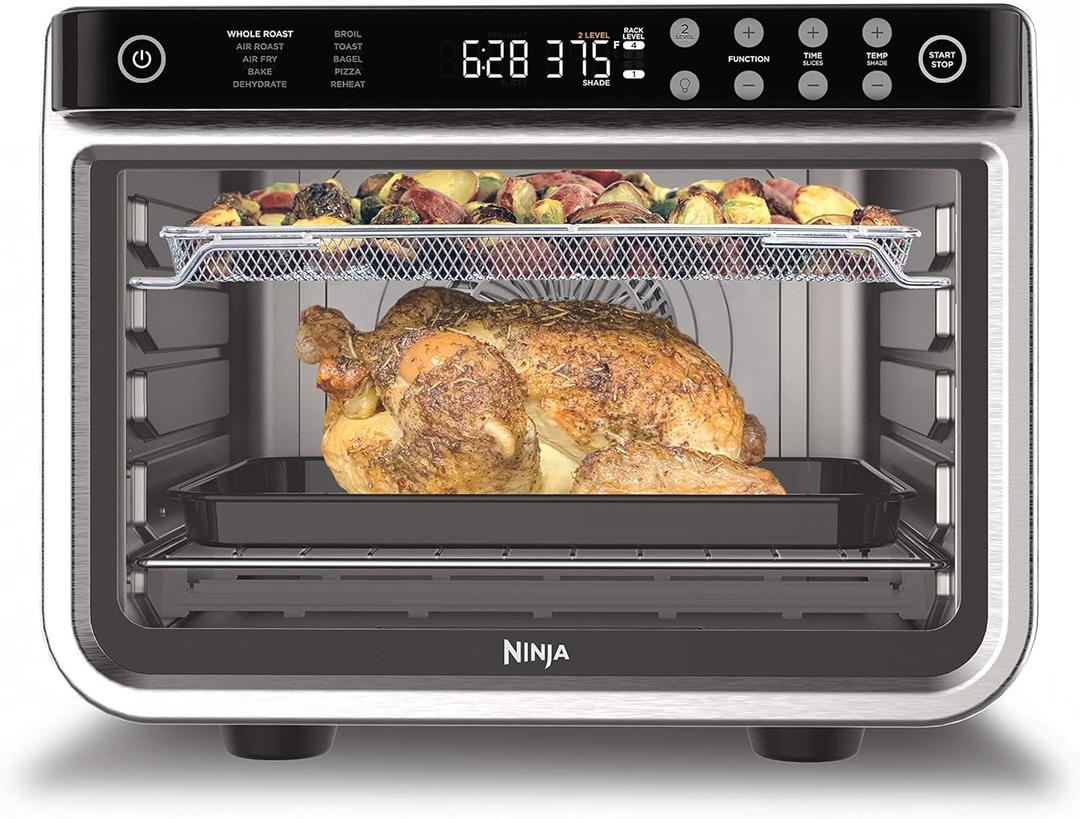 Ninja Air Fryer & Toaster Oven Combo | 10-in-1 Foodi XL Pro Air Fry Countertop Oven | Fit a 5-lb Chicken & Sheet Pan of Vegetables | Bake, Dehydrate, Toast & More |1800 Watts | Stainless Steel | DT201
