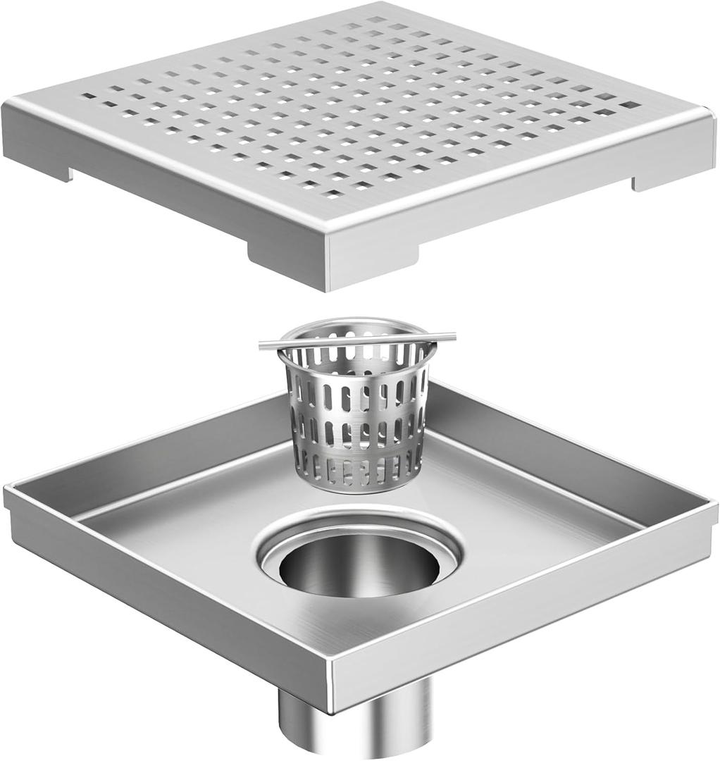 Neodrain 6-Inch Square Shower Drain with Removable Quadrato Pattern Grate, Brushed 304 Stainless Steel, with Watermark&CUPC Certified,Black Neodrain 6-Inch Square Shower Drain with Removable Quadrato Pattern Grate, Brushed 304 Stainless Steel, with Watermark&CUPC Certified,Black