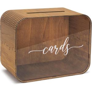 Heather & Willow Wooden Wedding Card Box with Slot | Acrylic Wedding Decorations for Reception, for Honeymoon Fund & Money | Baby Shower, Bridal Shower, Graduation Card Box with Lid
