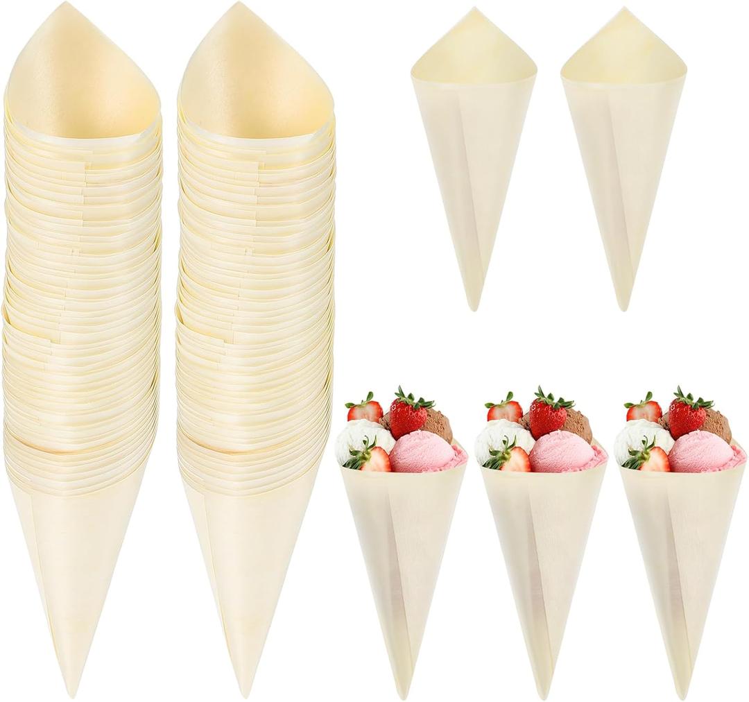IMIKEYA Disposable Wood Cones: 100 Pcs Food Cones Wood Tasting Cones Disposable Ice Cream Holders for Drinks Wedding Birthday Party Supplies