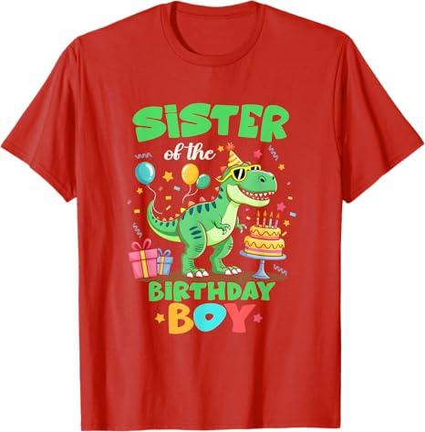 Sister of The Birthday Boy T Rex Dinosaur Family Party T-Shirt, Size S