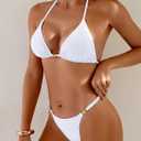 swimall Women's Thong Bikini Sets String Halter Two Piece Triangle Swimsuit Cute Brazilian Bathing Suit (White, Small)
