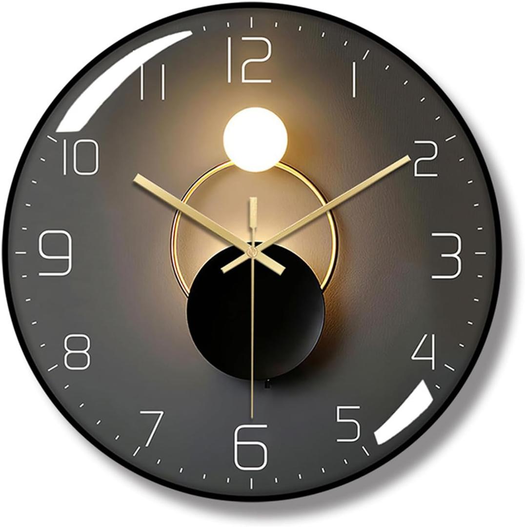ErgoCar Silent Modern Art Deco Metallic Wall Clock - Non-Ticking & Suitable for Living Room & Bedroom (Black Frame-a)
