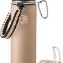 GOSWAG Insulated Sports Water Bottle, 24oz 2 Lids(with Straw/No Straw), Stainless Steel Water Bottles with Paracord Handle, Insulated Bottle with Double-Wall Vacuum Insulation (Matte Latte Brown)