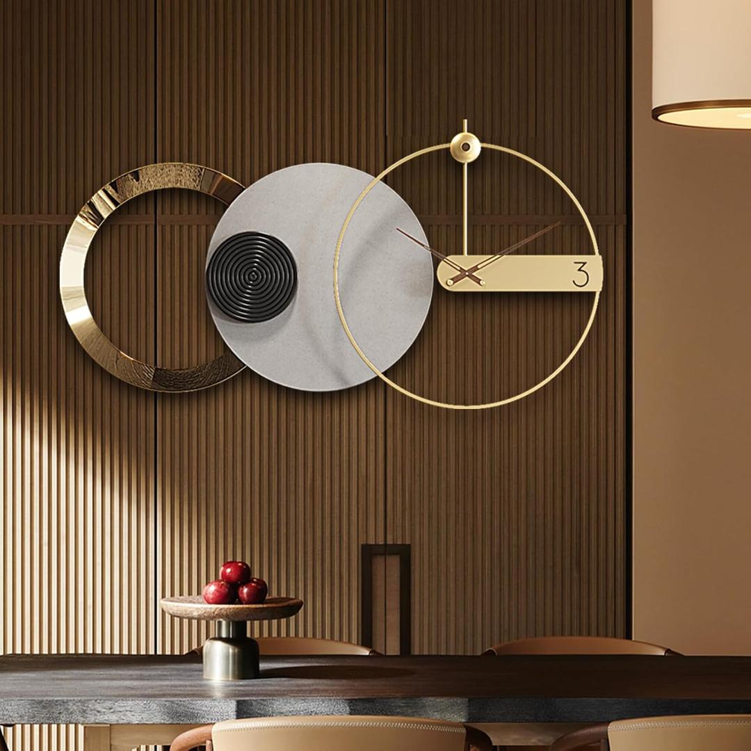 Wall Clock Large 33 Inch - Modern Metal European Style, Battery Operated Silent Non-Ticking Decorative Clock for Living Room Bedroom Home Office (The beauty of feathers)