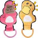 2-Pack Squeaky Dog Toys & Tough Tug of War Set - No Stuffing Chew-Resistant Plush Toys to Keep Them Busy, Best Birthday Gift for Small/Medium/Large Breeds (Ducks & Gorilla)