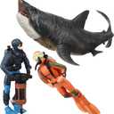 Toyvian Scuba Diver Figures with Shark Miniature, 3 Pack PVC Diver Action Models for Aquarium Decoration Marine Life Figurines for Fish Tank Ornaments and Diorama Projects