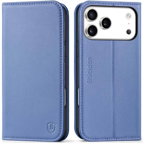 SHIELDON Genuine Leather Case Wallet for iPhone 17 Pro Max 6.9-inch | Folio Magnetic | RFID Blocking Credit Card Holder | Kickstand | Shockproof Phone Cover 2025 | Wisteria Purple