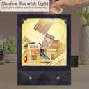 11x16 Shadow Box Frame with Light, Memorial Display Case with Shelves, Drawer and Slot for Keepsakes, Deep Memorial Shadow Box for Pet Memorial, Dog Keepsakes Graduation and Flowers, Black