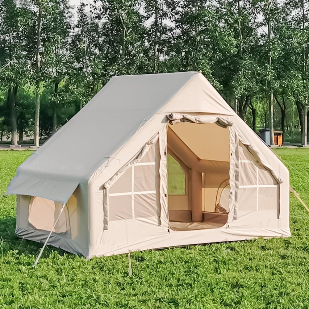 Inflatable Tents for Camping, Blow Up Tent House with Hand Pump, Easy Setup 4 Season Waterproof Windproof Oxford Air Tent Cabin House for Outdoor Camping Adult