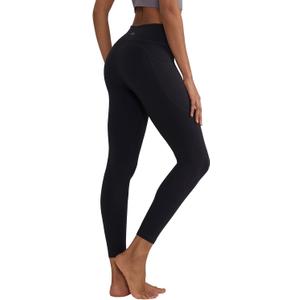 ALONG FIT High Waisted Leggings with Pockets, Tummy Control Workout Leggings for Women 25 Soft Yoga Pants Gym Sport Lounge (Large, Black-side Pocket)