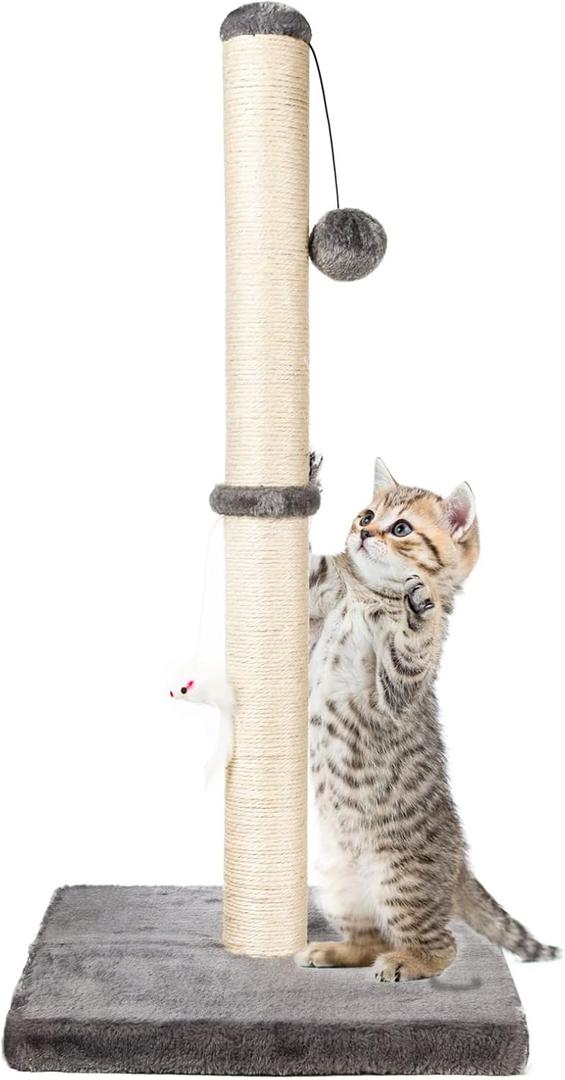MeowHomm 32'' Tall Cat Scratching Post Cat Scratcher with Hanging Ball, Durable Cat Scratching Post for Indoor with Sisal Rope (Gray) (Classic - Grey)