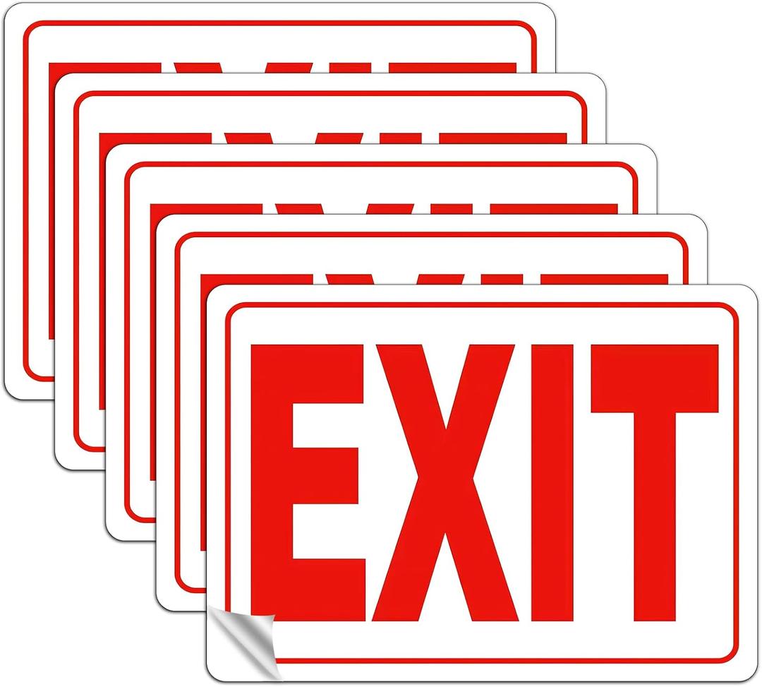 4 x EXIT Sign Stickers, 5-Pack 107 Inch, High-Visibility Red & White Self-Adhesive Vinyl Emergency Exit Decals, Waterproof, UV-Resistant for Home, Business or Office Doors, Window & Walls
