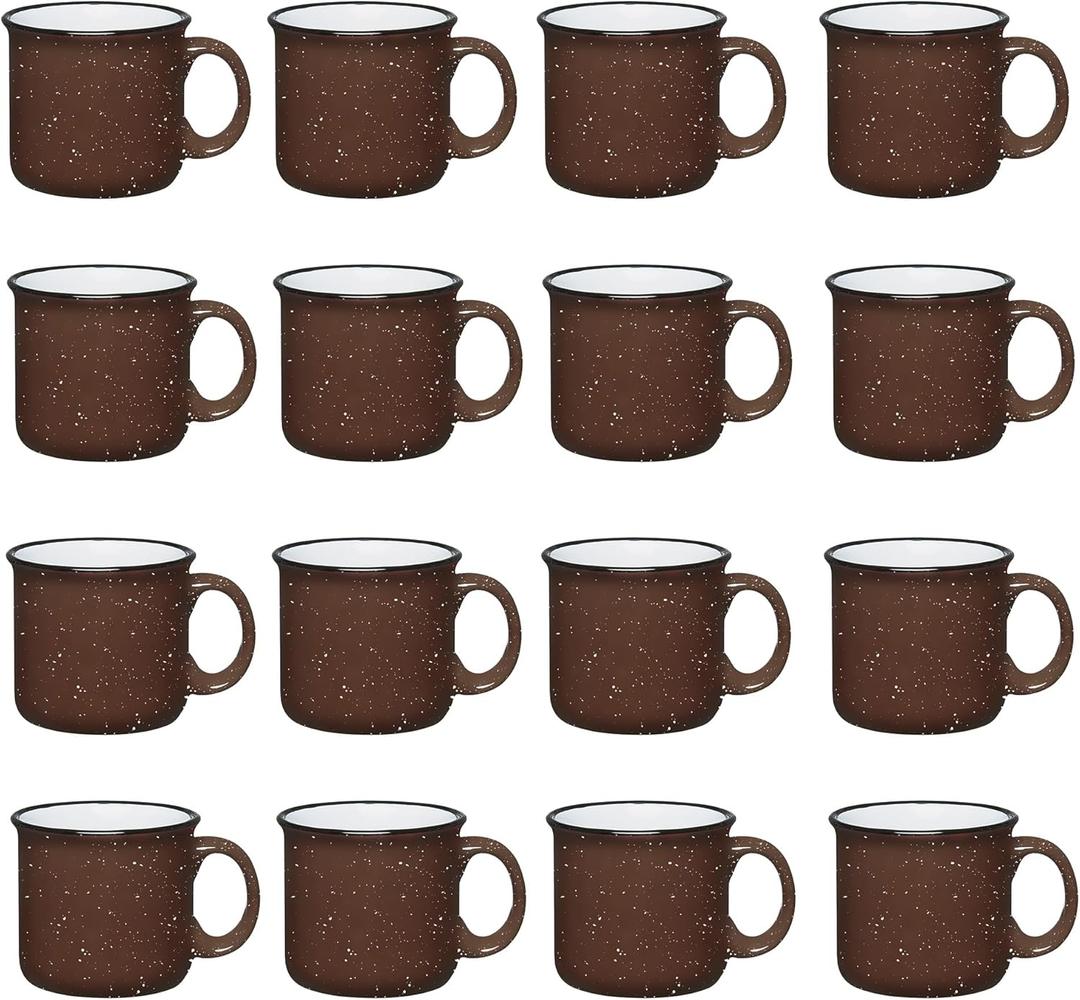 Set of 16 Ceramic Campfire Mugs  15 Oz, Brown  Coffee & Tea Cups for Home, Work, Travel, Camping  Customizable, Great for DIY, Events, Companies