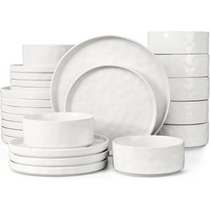 LIANYU 24 Piece Dinnerware Sets for 8, Stoneware Plates and Bowls Dish Set, Kitchen Dinner Ware Speckled Dining Dishware, Microwave & Dishwasher Safe, Polar White LIANYU 24 Piece Dinnerware Sets for 8, Stoneware Plates and Bowls Dish Set, Kitchen Dinner Ware Speckled Dining Dishware, Microwave & Dishwasher Safe, Polar White