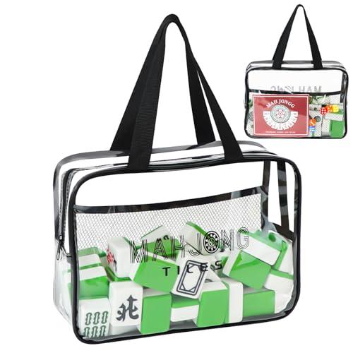 Mahjong Tile Bag, Clear PVC Empty Storage Case for American Mahjong Set with Mahjong Cards and Accessories Compartment, Mahjong Tiles Travel Carrying Bags for Mah Jong Lover Gifts, Case Only